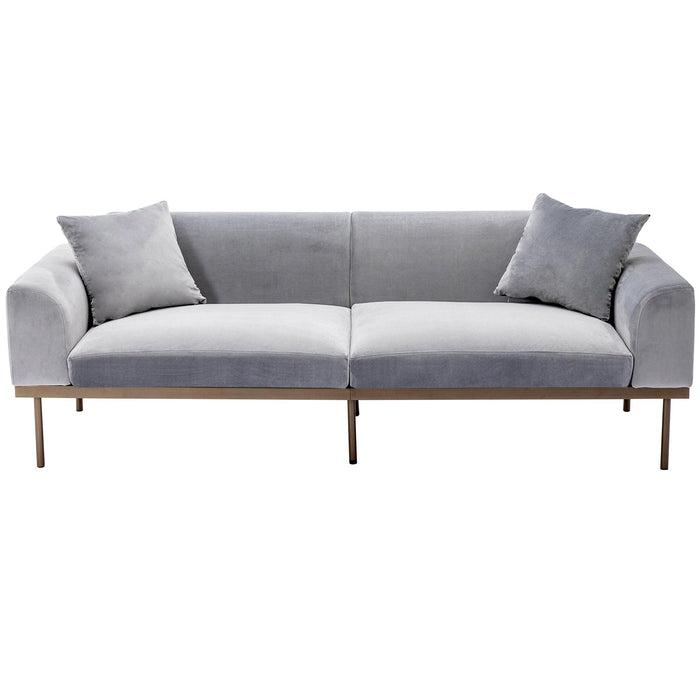 Modern Velvet Sofa with Metal Legs,Loveseat Sofa Couch with Two Pillows for Living Room and Bedroom,Grey