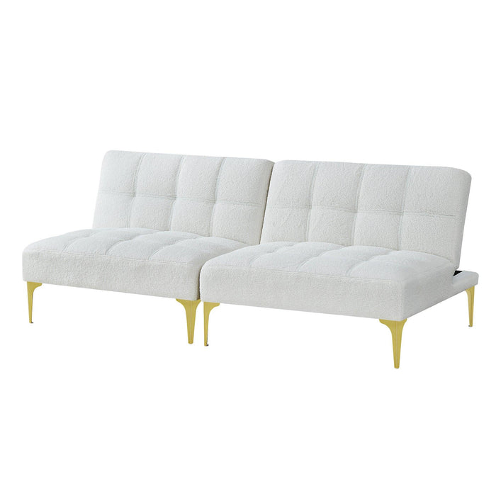 Convertible sofa bed futon with ld metal legs teddy fabric (White)