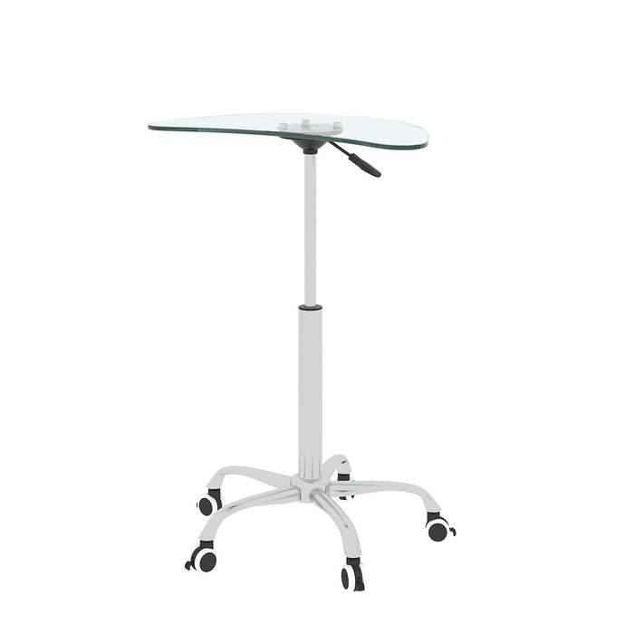 Adjustable Height Transparent Tempered Glass Table Desk Table with Lockable Wheels(Adjustable Range 24.2 "~32.7 ")