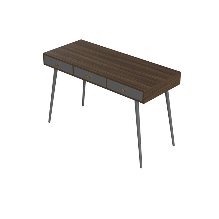 Update Writing Desk 47" with 3 Drawers|Modern Mid Century Desk for Home Office (Walnut + Dark Grey)