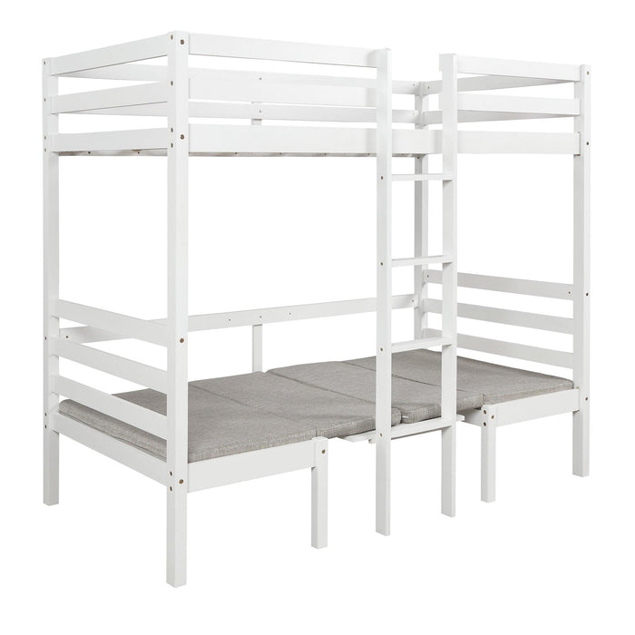 Functional Loft Bed (turn into upper bed and down desk，cushion sets are free),Twin Size,White