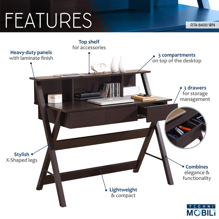 Techni Mobili Writing Desk withStorage, Wenge