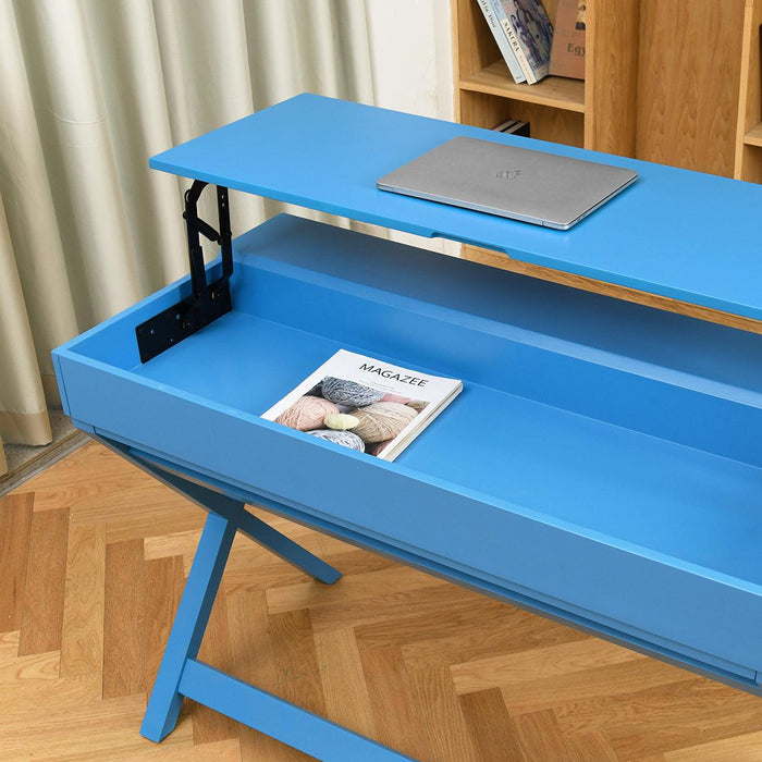 Lift Desk with 2 DrawerStorage, Computer Desk with Lift Table Top, Adjustable Height Table for Home Office, Living Room,BLUE