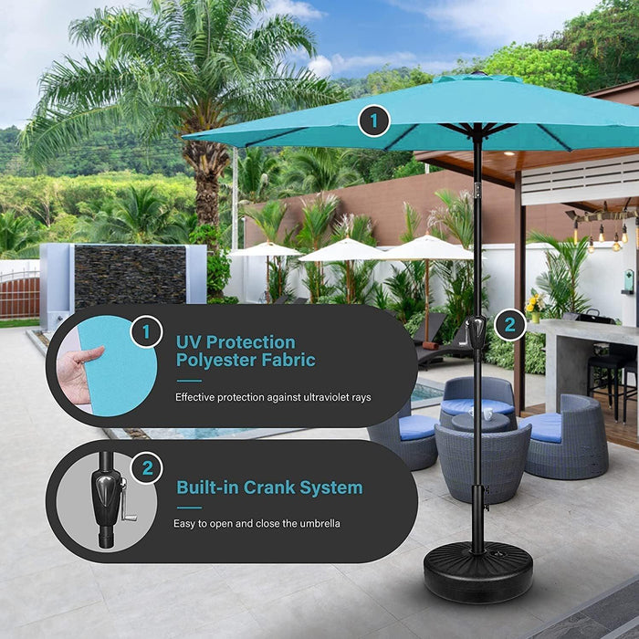 Simple Deluxe 9' Patio Umbrella Outdoor Table Market Yard Umbrella with Push Button Tilt/Crank, 8 Sturdy Ribs for Garden, Deck, Backyard, Pool, Turquoise