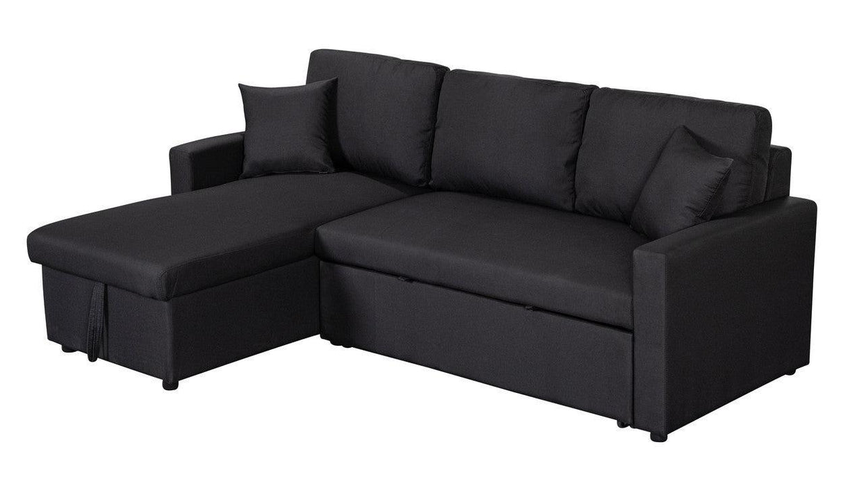 Paisley Black Linen Fabric Reversible Sleeper Sectional Sofa withStorage Chaise