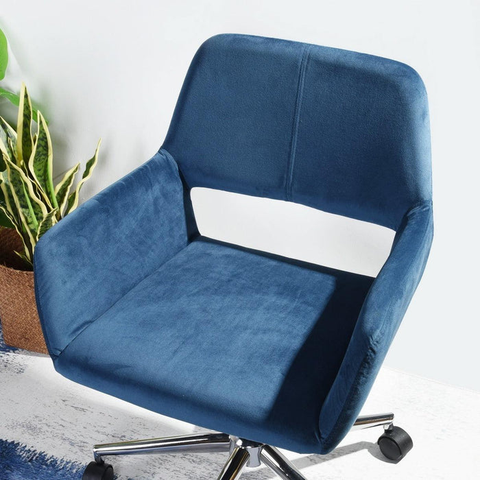 Velvet Upholstered Adjustable Swivel Office Chair, BLUE