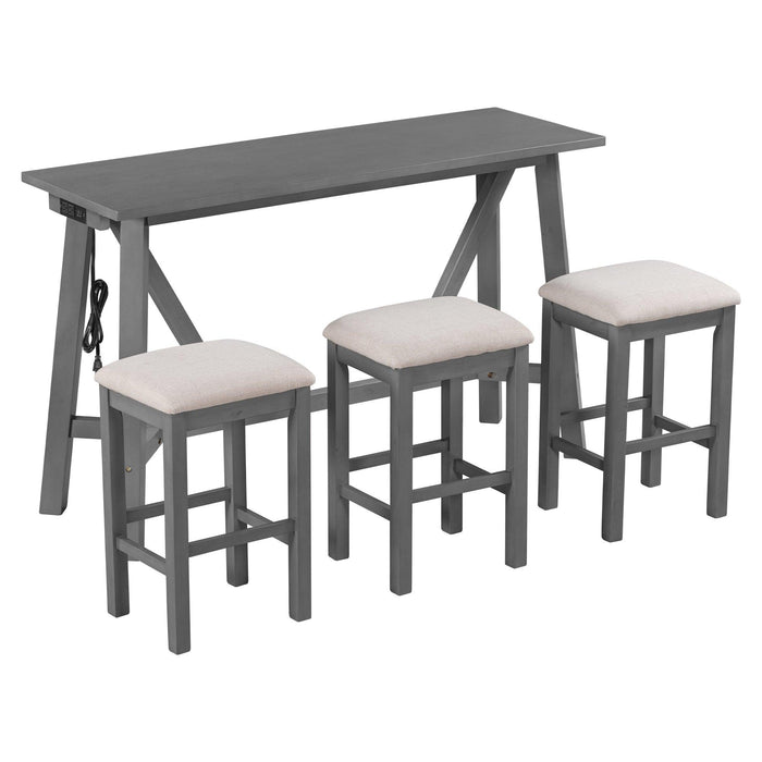 Multipurpose Home Kitchen Dining Bar Table Set with 3 Upholstered Stools(Gray)