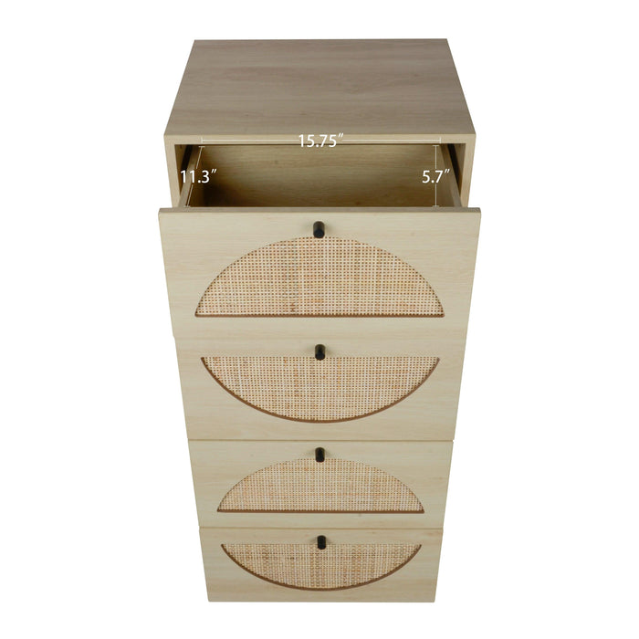 Natural rattan, Cabinet with 4 drawers, Suitable for living room, bedroom and study, Diversified Storage