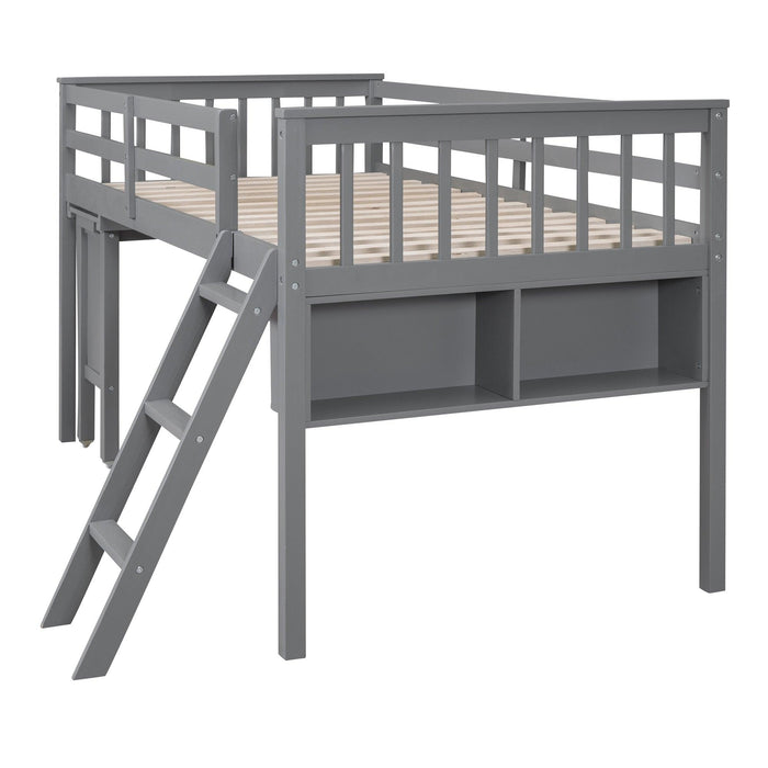 Twin Size Loft Bed With Removable Desk and Cabinet, Gray