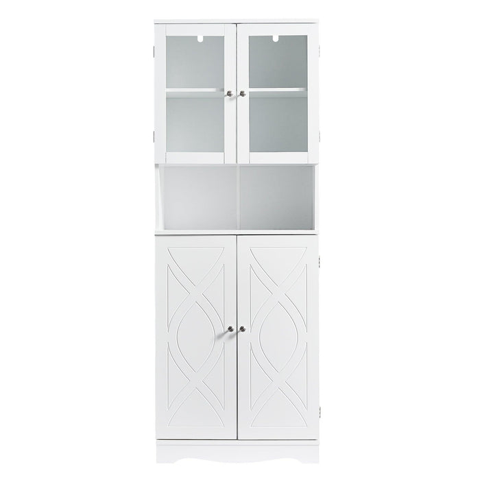 TallStorage Cabinet with Glass Doors for Bathroom/Office, MultipleStorage Space, White