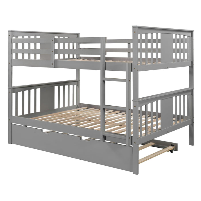 Full over Full Convertible Bunk Bed with Twin Size Trundle and Ladder - Gray