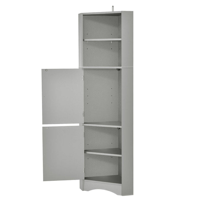 Tall Bathroom Corner Cabinet, FreestandingStorage Cabinet with Doors and Adjustable Shelves, MDF Board, Gray