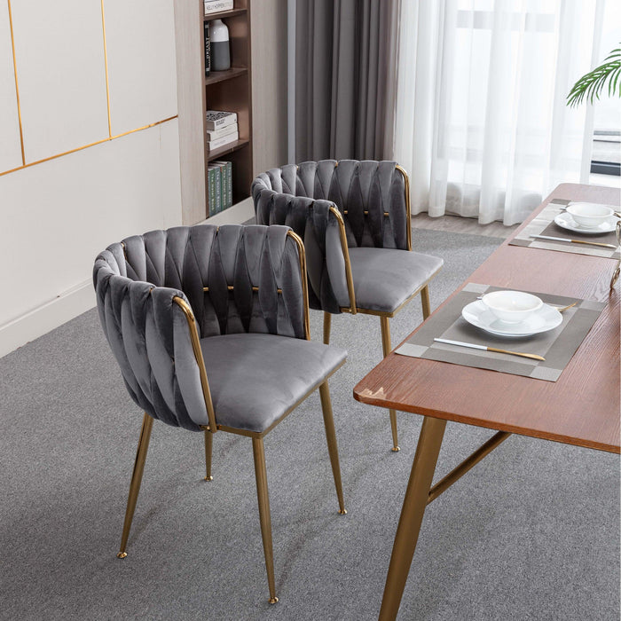 Modern Design Golden Metal Frame Velvet Fabric Dining Chair with Golden Legs,Set of 2,Grey