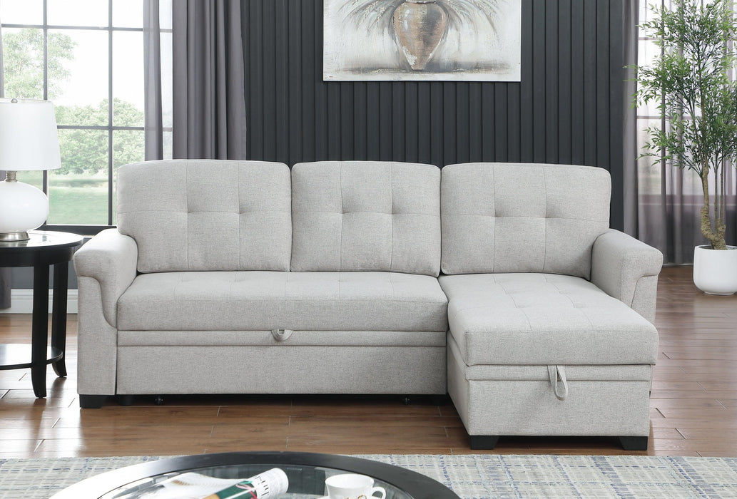 Lucca Light Gray Linen Reversible Sleeper Sectional Sofa withStorage Chaise