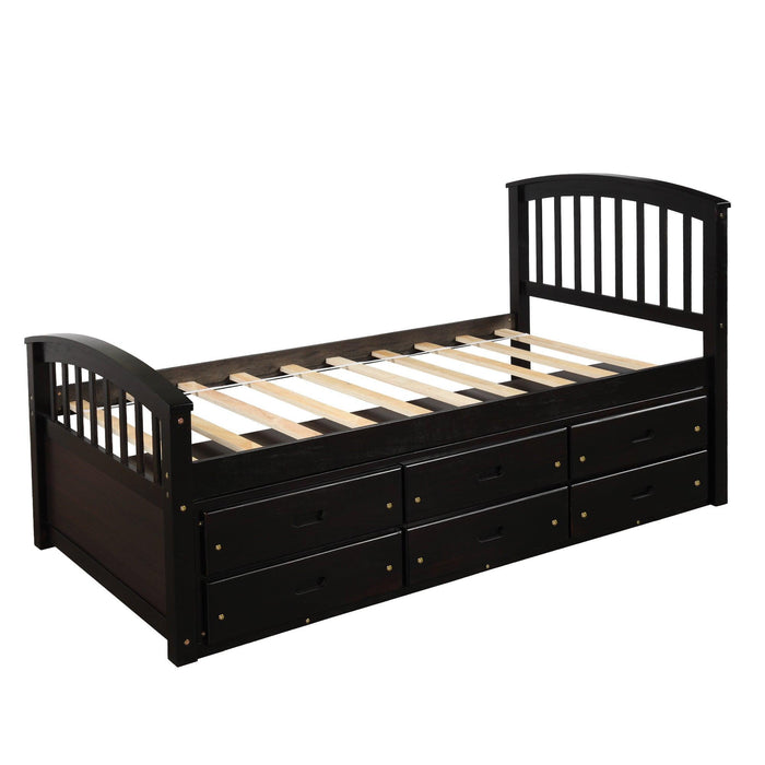 Twin Size PlatformStorage Bed Solid Wood Bed with 6 Drawers