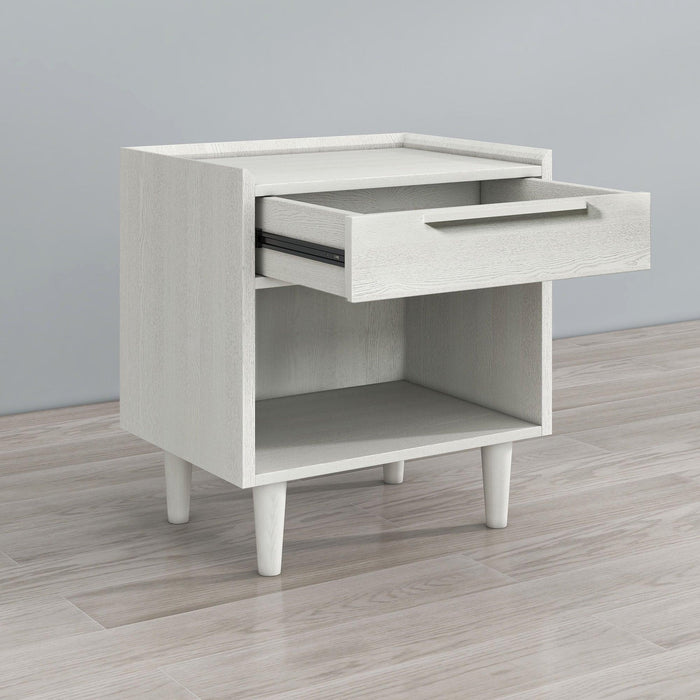 Modern Style Manufactured Wood One-Drawer Nightstand Side Table with Solid Wood Legs, White