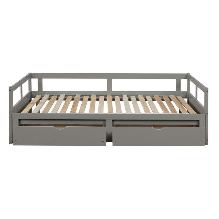 Wooden Daybed with Trundle Bed and TwoStorage Drawers , Extendable Bed Daybed,Sofa Bed for Bedroom Living Room, Gray