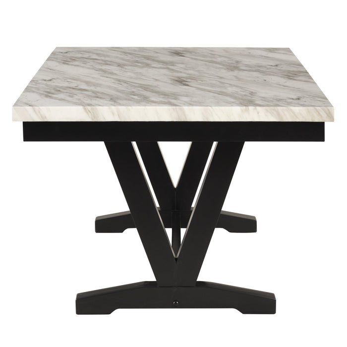 6-piece Dining Table Set with 1 Faux Marble Top Table,4 Upholstered Seats and 1 Bench,Table: 72in.Lx42in.Wx30in.H, Chair: 19.75in.Lx21.25in.Wx38.25in.H, Bench:46in.Lx16in.Wx20in.H.