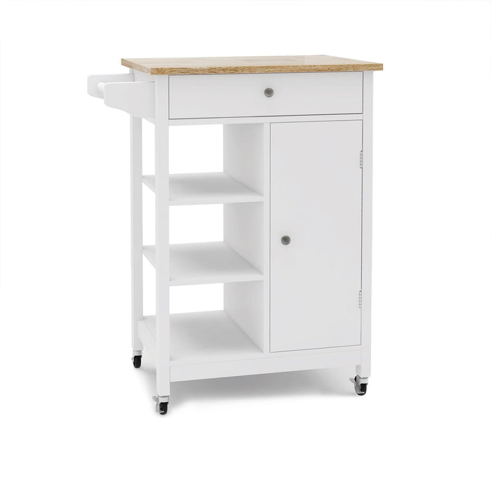 Kitchen island rolling trolley cart with towel rack rubber wood table top