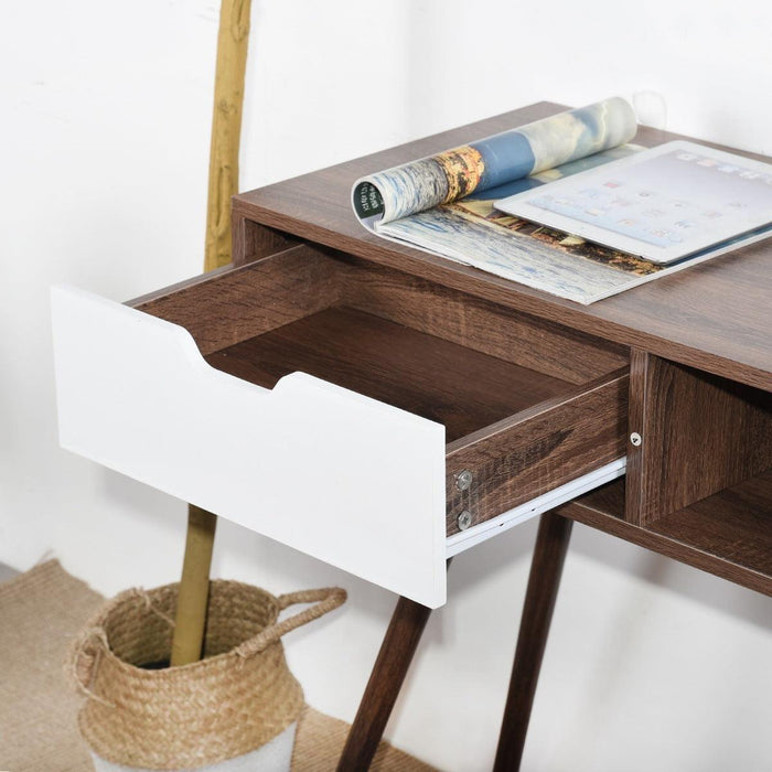 35.4" Writing Computer Desk With Drawer, walnut & white