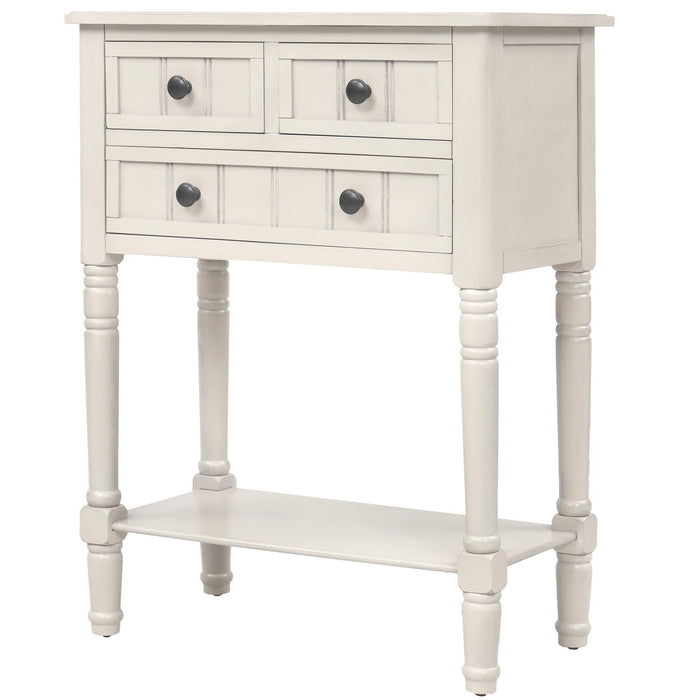 Narrow Console Table, Slim Sofa Table with ThreeStorage Drawers and Bottom Shelf (Ivory White)