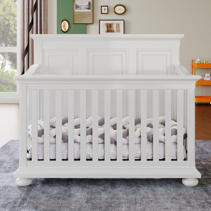 3 Pieces Nursery Sets Traditional Farmhouse Style 4-in-1 Convertible Crib +Dresser with Changing Topper,White