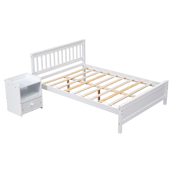 Full Bed with Headboard and Footboard for Kids, Teens, Adults,with a Nightstand ,White