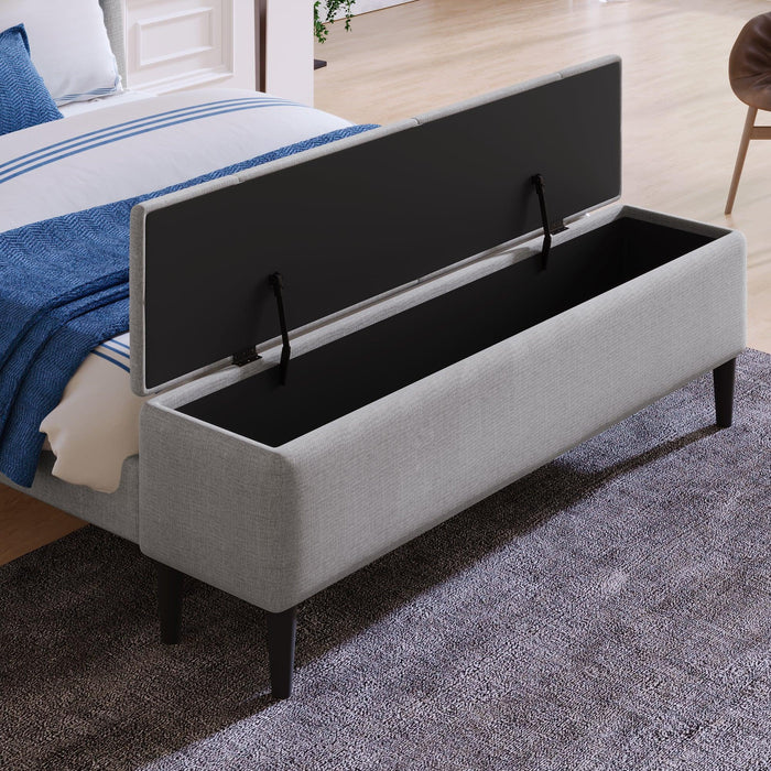 3 Pieces Gray Queen UpholsteredStorage Bed Frame withStorage Ottoman Bench and Two Nightstands