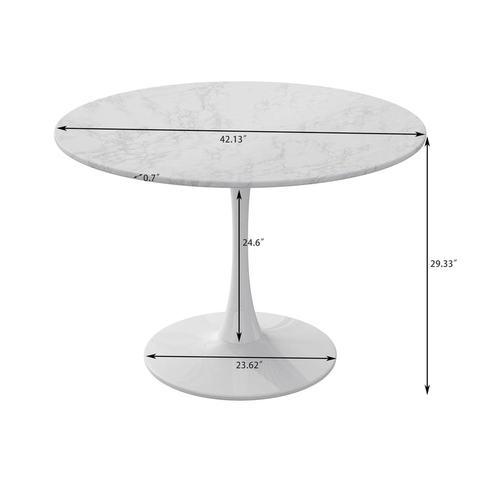 42.12"Modern Round Dining Table with Printed White Marble Table Top,Metal Base  Dining Table, End Table Leisure Coffee Table