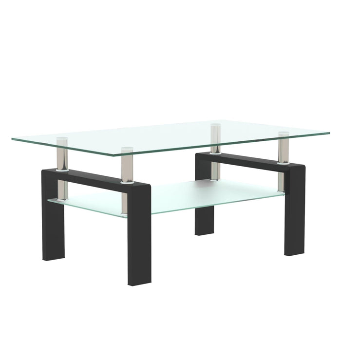 Rectangle Black Glass Coffee Table, Clear Coffee Table,Modern Side Center Tables for Living Room, Living Room Furniture