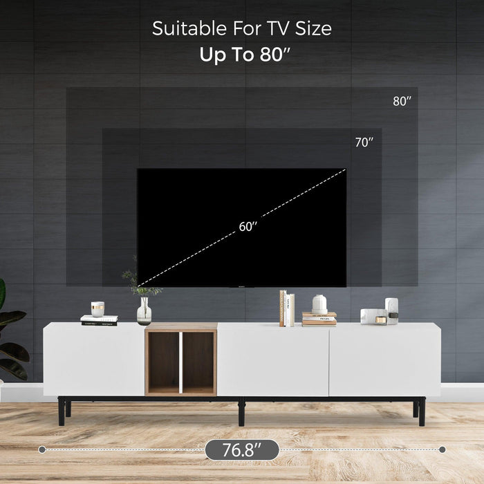 Modern TV Stand for 80’’ TV with 3 Doors, Media Console Table, Entertainment Center with LargeStorage Cabinet for Living Room, Bedroom