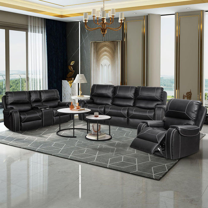 Faux Leather Reclining Sofa Couch 3 Seater for Living Room Black