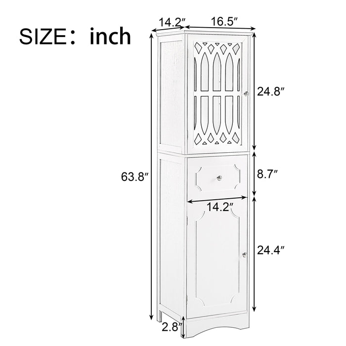 Tall Bathroom Cabinet, FreestandingStorage Cabinet with Drawer and Doors, MDF Board, Acrylic Door, Adjustable Shelf, White