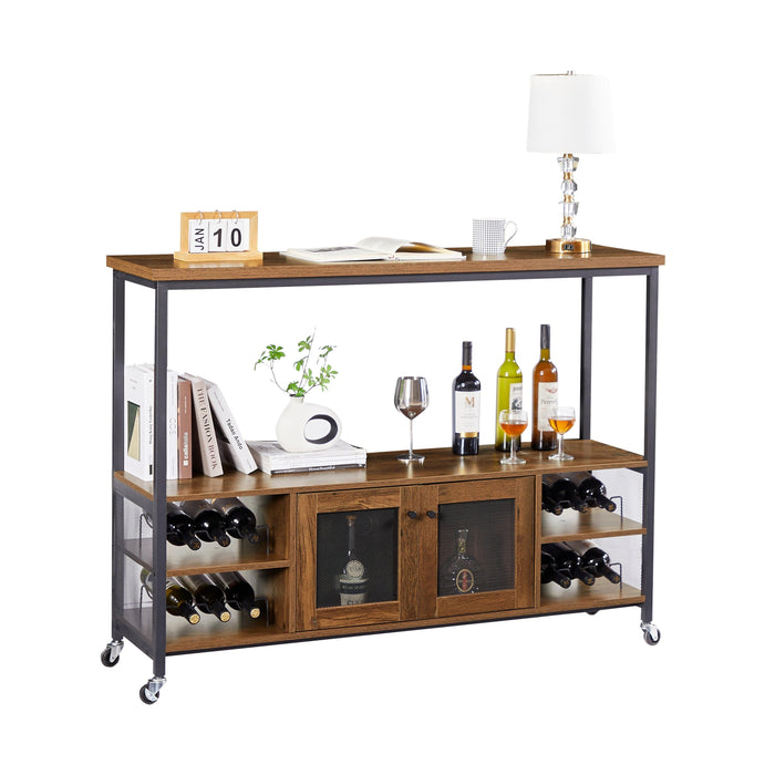 Wine shelf table,Modern wine bar cabinet, console table, bar table, TV cabinet, sideboard withStorage compartment, can be used in living room, dining room, kitchen, entryway, hallway. Hazelnut Brown