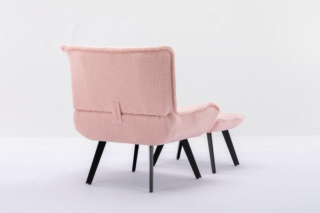 Modern Soft Teddy Fabric Material Large Width Accent Chair Leisure Chair Armchair TV Chair Bedroom Chair With Ottoman Black Legs For Indoor Home And Living Room,Pink