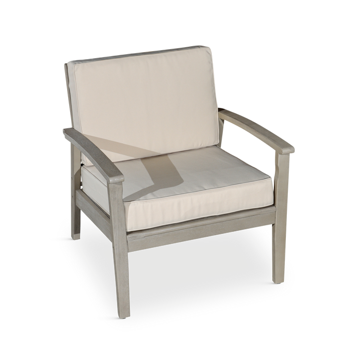 Deep Seat Eucalyptus Chair, Driftwood Gray Finish, Sand Cushions