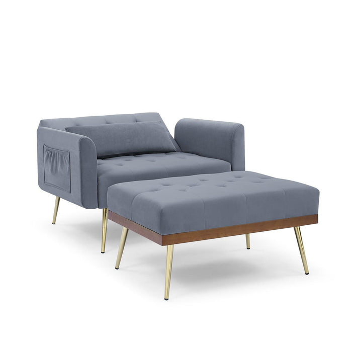 Recline Sofa Chair with Ottoman, Two Arm Pocket and Wood Frame include 1 Pillow, Grey (40.5”x33”x32”)