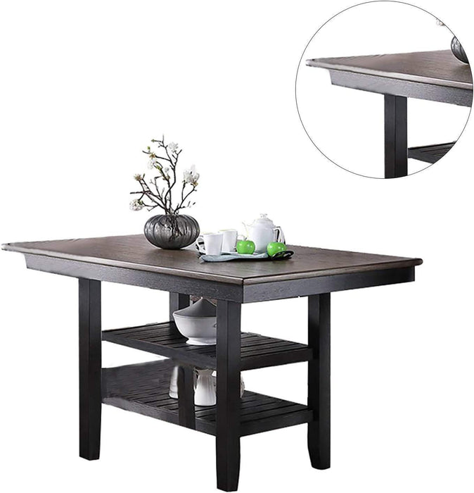 Contemporary Dining Room 7pc Set Grey Finish PU Counter Height Dining Table w Shelf and 6x High Chairs Fabric Upholstered seats Back Counter Height Chairs