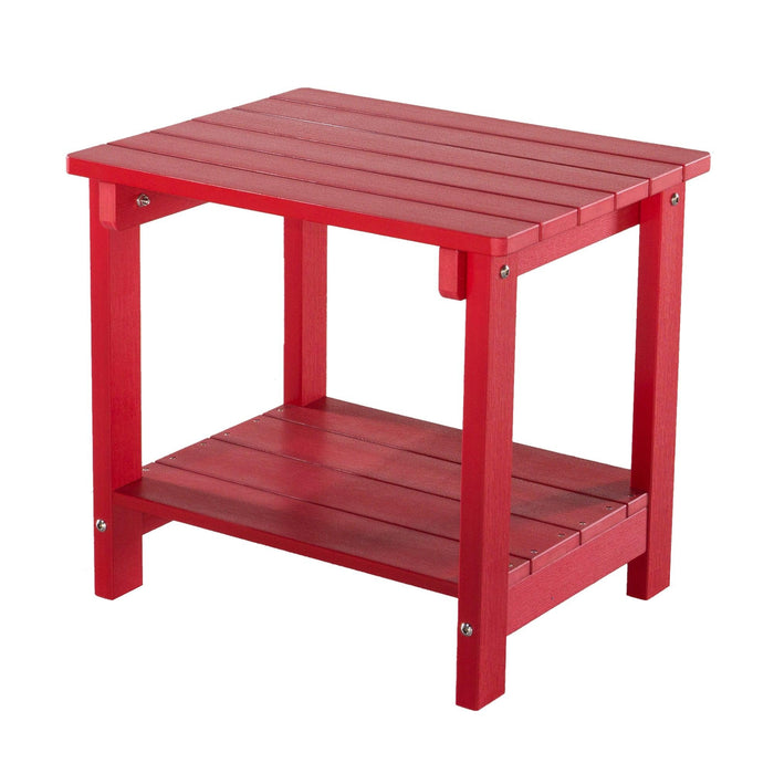 Key West 3 Piece Outdoor Patio All-Weather Plastic Wood Adirondack Bistro Set, 2 Adirondack chairs, and 1 small, side, end table set for Deck, Backyards, Garden, Lawns, Poolside, and Beaches, Red