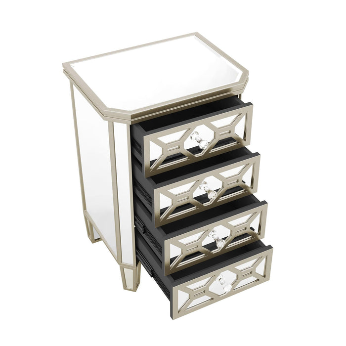 Elegant Mirrored 4-Drawer Chest with Golden LinesStorage Cabinet for Living Room, Hallway, Entryway