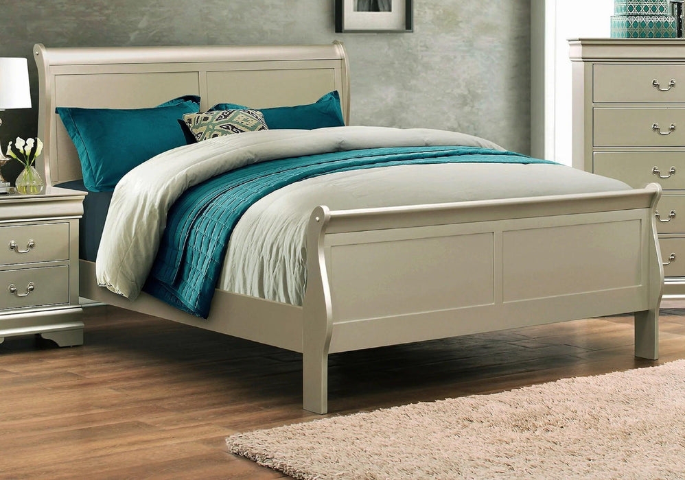 Louis Phillipe Champagne Finish Full Size Panel Sleigh Bed Solid Wood Wooden Bedroom Furniture