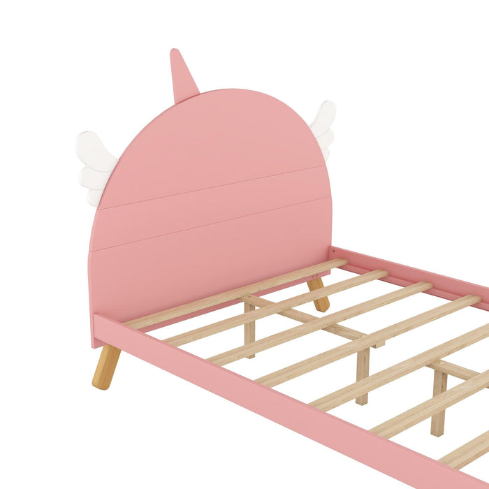 Wooden Cute Bed With Unicorn Shape Headboard,Full Size Platform Bed,Pink