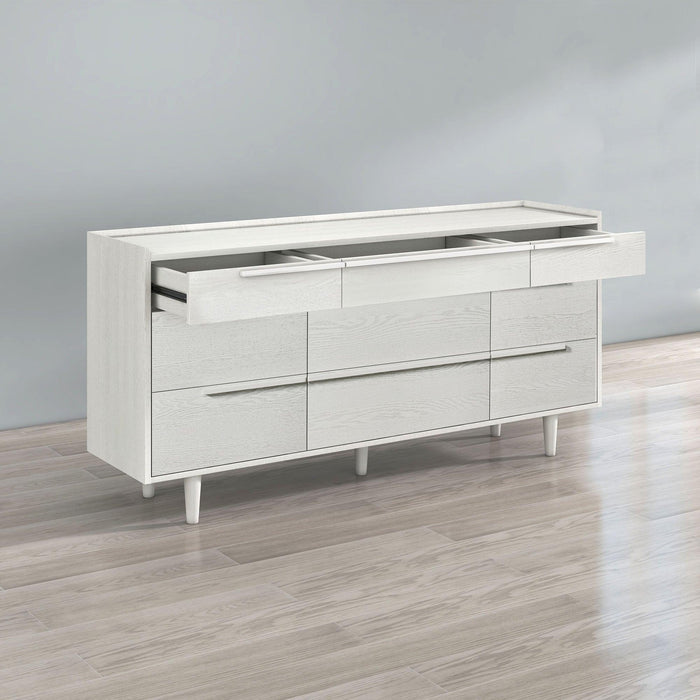 Modern Style Manufactured Wood 9-Drawer Dresser with Solid Wood Legs, White