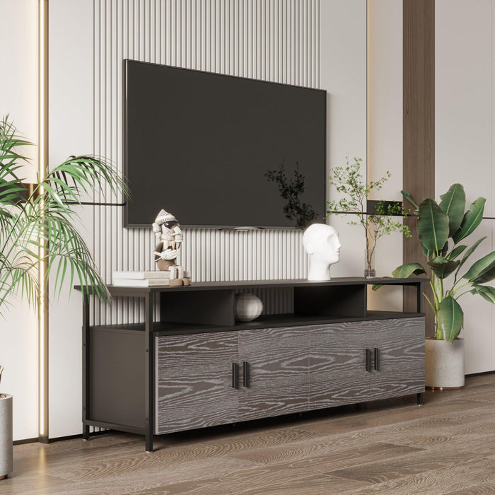 BlackModern simple wood grain TV cabinet 80-inch TV stand, open shelving multi-layerStorage