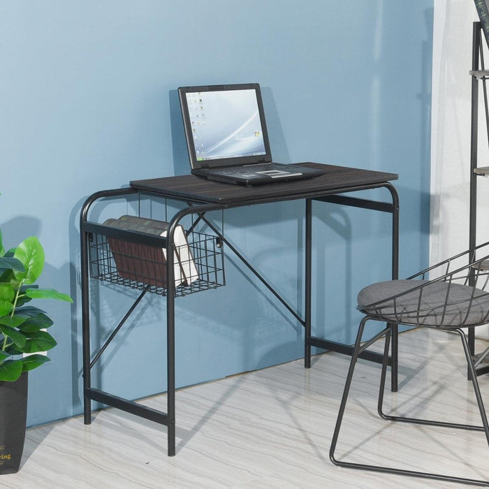 31.5" Computer Desk/ Home office desk With WireStorage Basket - walnut & black