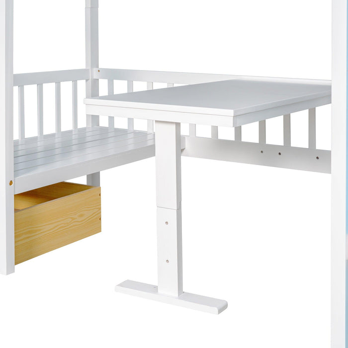 Twin-Over-Twin Bunk Bed with Changeable Table , Bunk Bed  Turn into Upper Bed and Down Desk with 2 Drawers - Blue