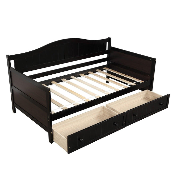 Twin Wooden Daybed with 2 drawers, Sofa Bed for Bedroom Living Room,No Box Spring Needed,Espresso