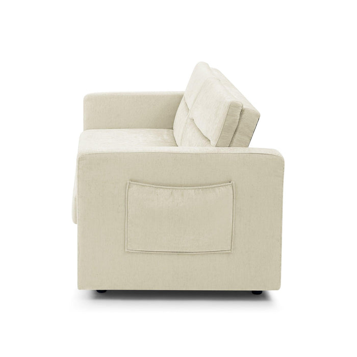 Loveseats Sofa Bed with Pull-out Bed，Adjsutable Back and Two Arm Pocket，Beige （54.5“x33”x31.5“）