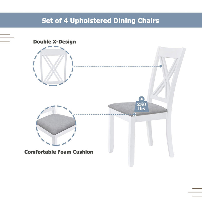 Rustic Minimalist Wood 5-Piece Dining Table Set with 4 X-Back Chairs for Small Places, White