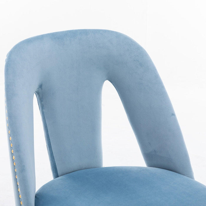 Akoya CollectionModern | Contemporary Velvet Upholstered Dining Chair with Nailheads and Gold Tipped Black Metal Legs, Light Blue，Set of 2